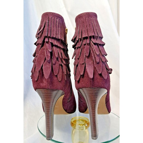 Plum Purple Suede Fringe Boots  Ankle Booties Women 8.5 Isola - Picture 4 of 13